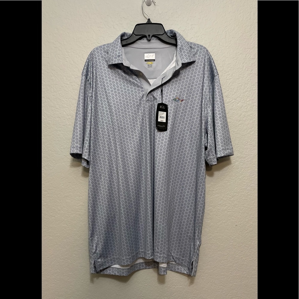 NWT Greg Norman Men’s XXL Golf Polo “Play Dry” Grey Print Short Sleeve